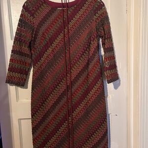 Multi-Colored 3/4 Sleeve Dress with Waist Tie